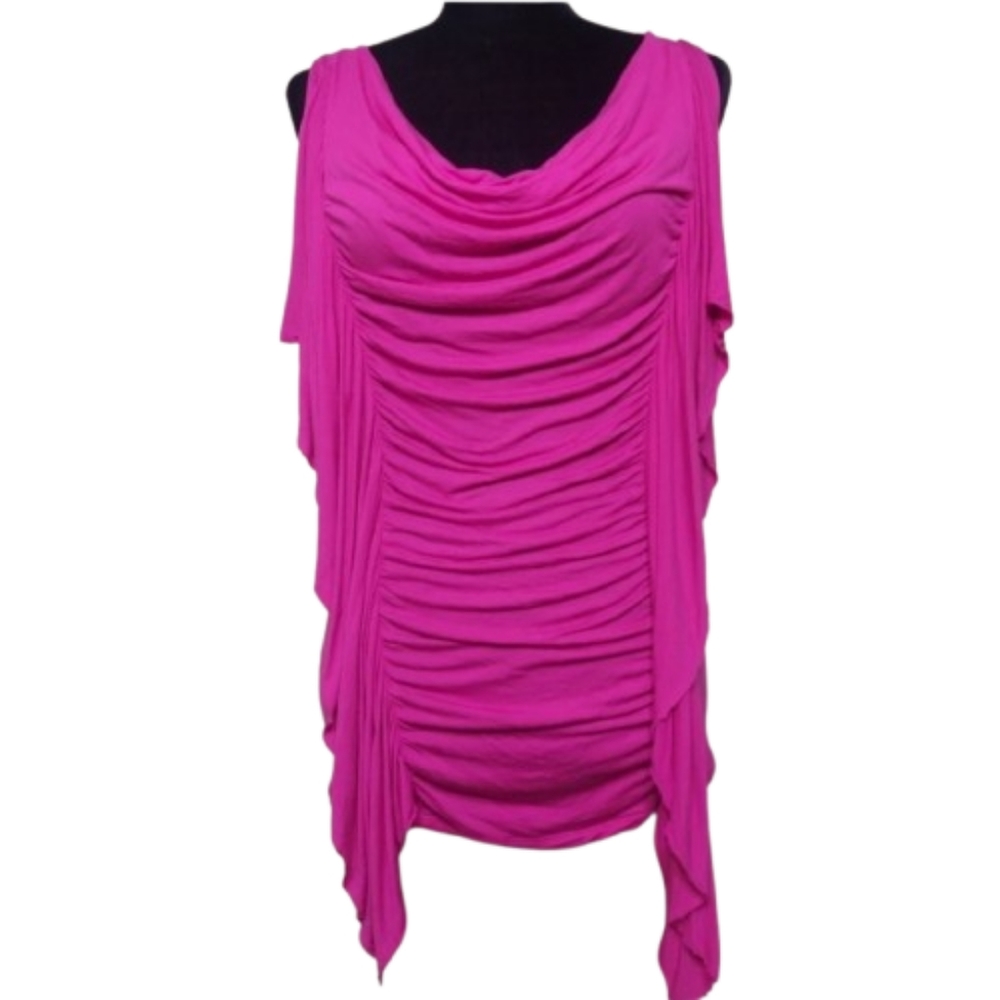 Rock & Republic Women's Pink Sleeveless Ruched Cowl Neck Shirt Size Small